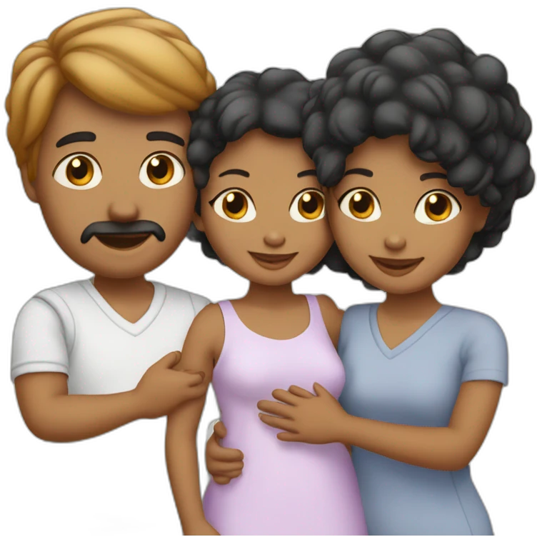 Family of 3- mum-dad-baby girl-2 cats 1white 1 black emoji