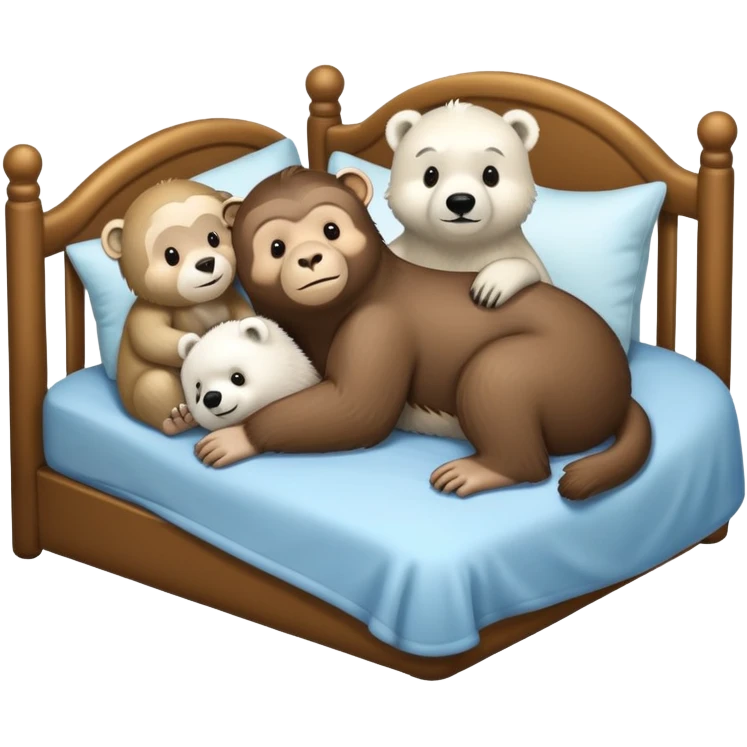 A monkey an otter and a polar bear in a bed emoji