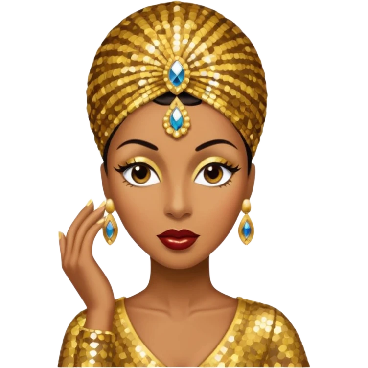 Josephine Baker with dark brown hair, gold outfit emoji