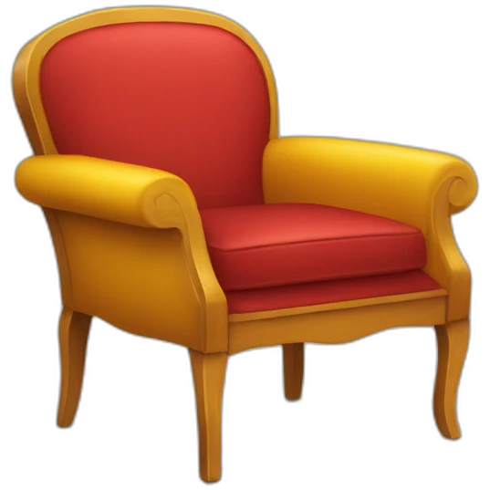Fauteuil jaune avec un chat roux dessus et un livre rouge emoji