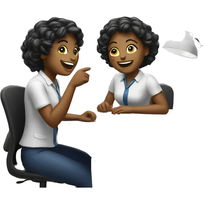 Two girls laughing at work desk  emoji