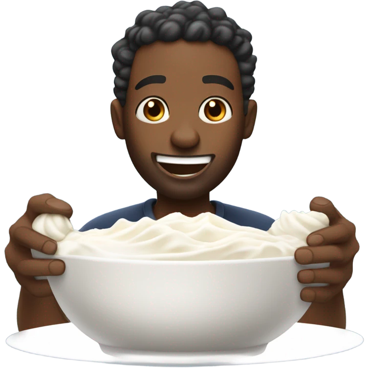 A black man with a bunch of whipped cream to eat emoji
