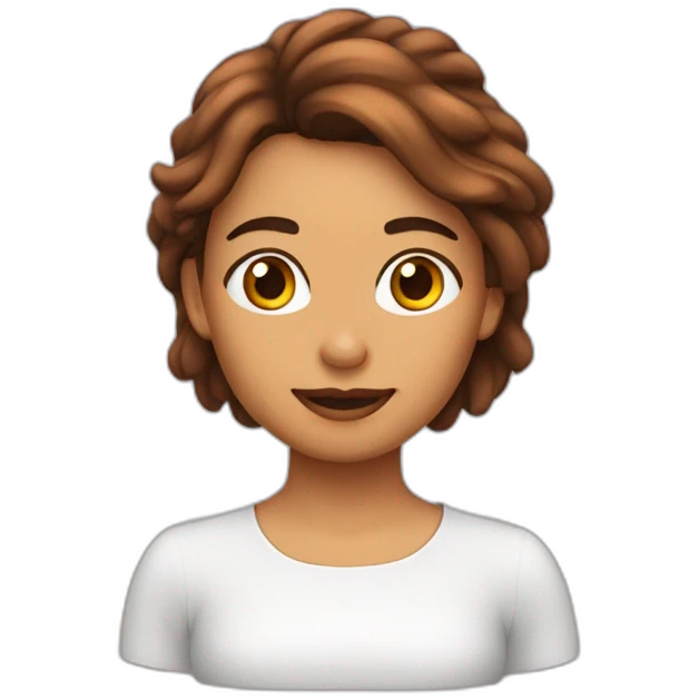 Chica pelo marrón largo ondulado piel carne emoji