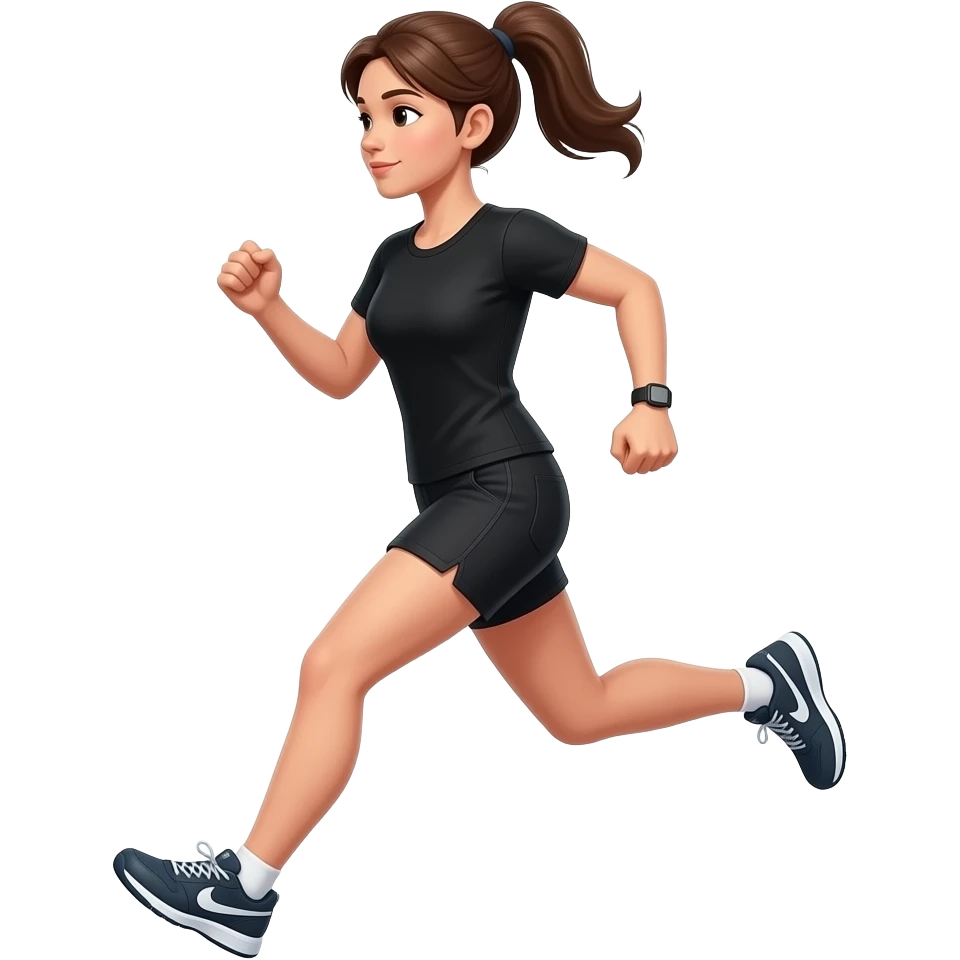 mujer corriendo polera larga negra pantalon corto negro emoji