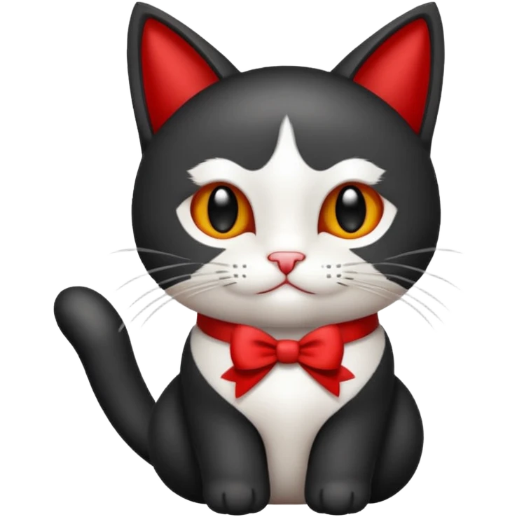 Gato negro con blanco feliz con moño rojo y un regalo 🎁 emoji
