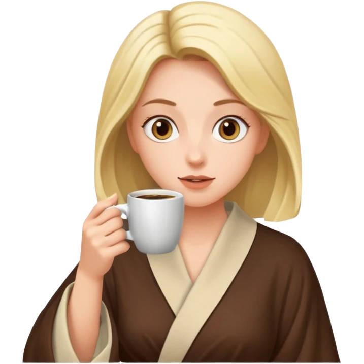 Woman drinking coffee and The edges of the eyes are wide open in the morning emoji