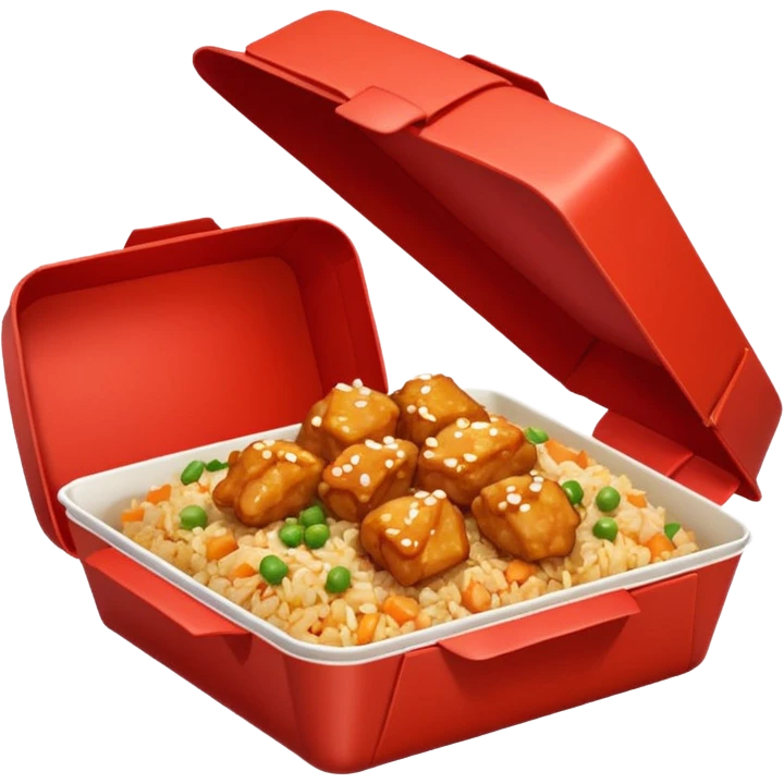Orange chicken and fried rice in a red box emoji