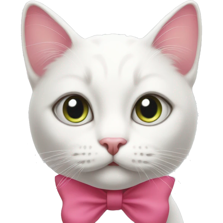 white and red cat with a pink bow on her ear emoji
