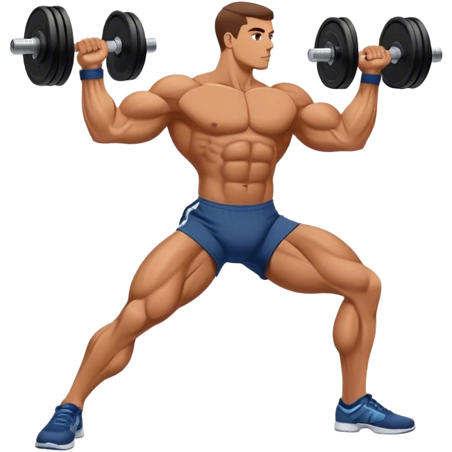 side-view bodybuilder dumbbell lunges emoji