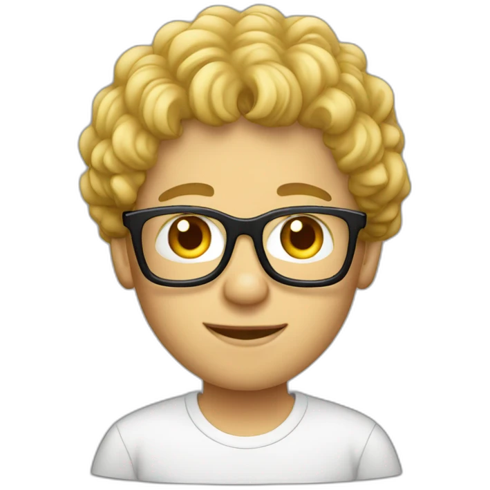 Blond man curly hair glasses t shirt emoji