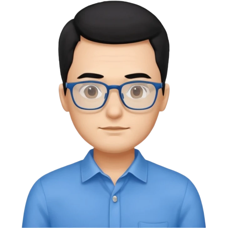 portrait of US man, wearing a blue shirt, square glasses, black hair emoji