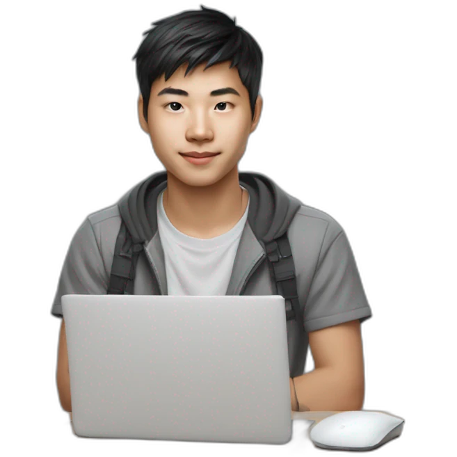asian teen computer science major intern as software engineer in a cool tech startup with drip emoji