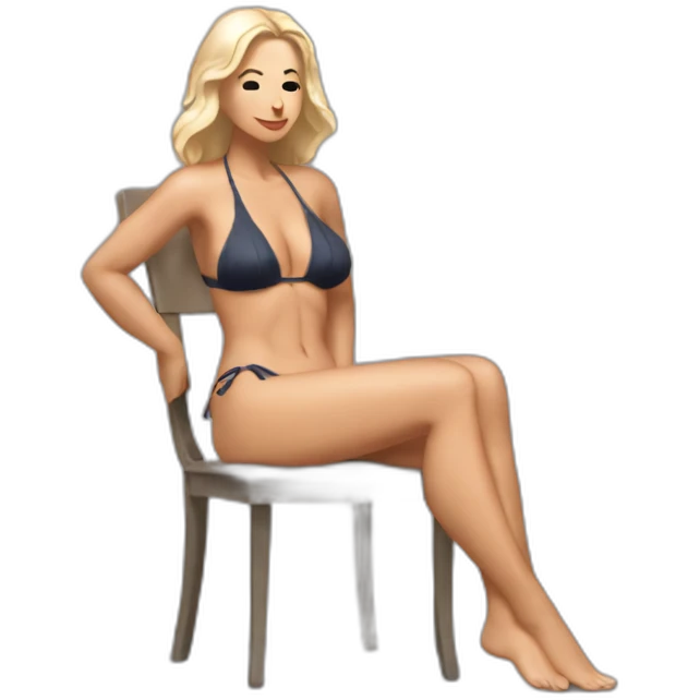 sexy 45th president of the USA wearing string bikini acting out that scene from basic instinct sitting facing forward legs apart(full body, ios17, sitting legs spread apart) emoji