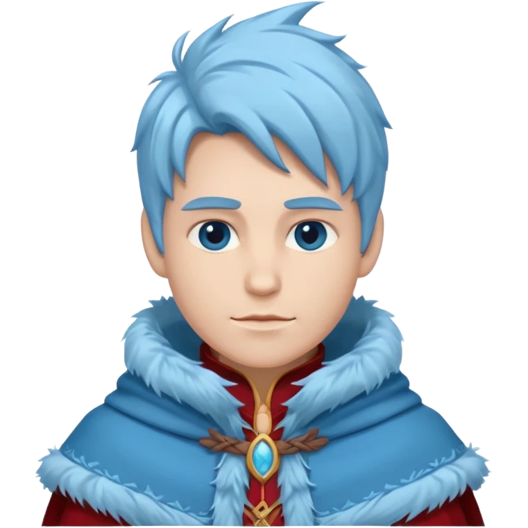 Fantasy human emoji portrait, simple winter mantle with icy blue fur trim and crimson inner fabric, northern winter aesthetic, calm heroic expression, clean flat emoji design, male/female variant
 emoji