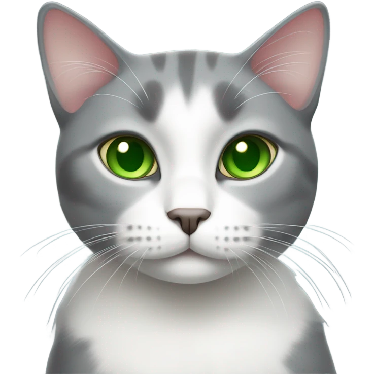 Gray and white cat with green eyes emoji