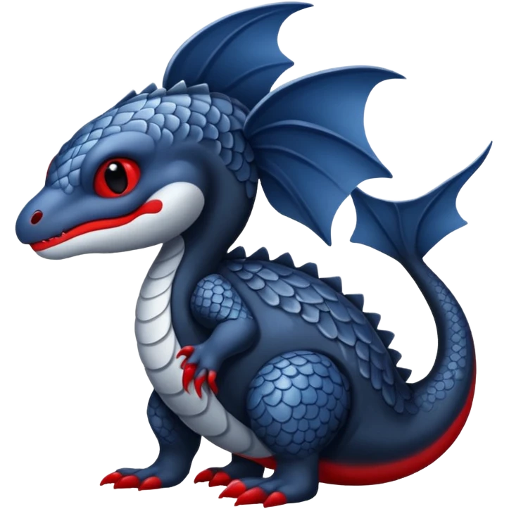 midnight blue-gray-black, with red markings, white belly, scaley Bastet-Noibat-Gatomon-Garchomp-Sergal-Digimon-Fakémon-Pokémon-creature (full body) emoji