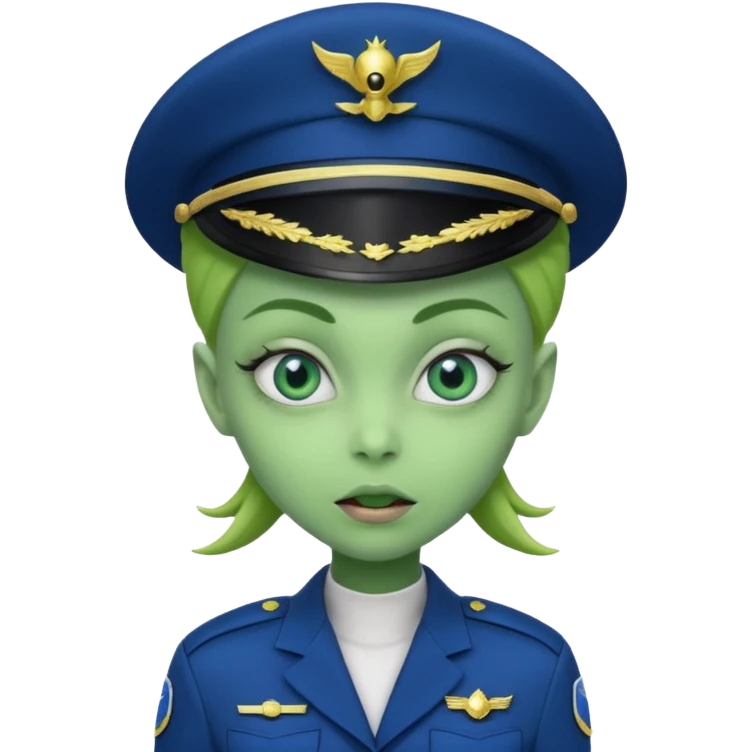 Female alien navy soldier, crazy face. emoji