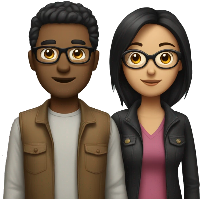 One couple who missed each other, the man have dark and short hair and glasses and the woman have long and black hair too with glasses  emoji