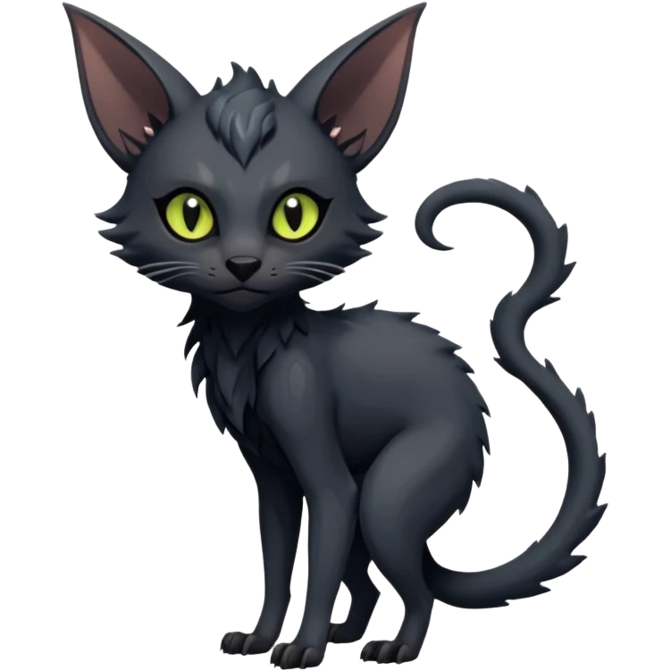 Futuristic Black Dark Abyssal Ethereal Modern Amaura-Bayleaf-Abyss-Lykoi-Fakémon-creature-hybrid Full Body emoji