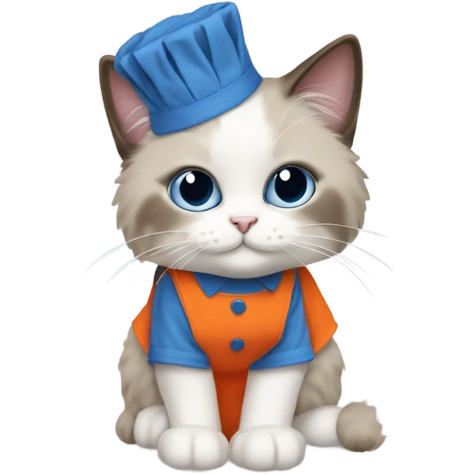 Blue point Ragdoll cat wearing an orange apron  emoji