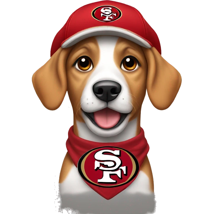 A dog wearing a 49er hat emoji