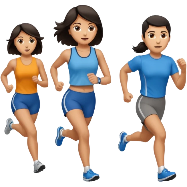 a female co-worker running and other co-workers chasing her  - female co worker with dark hair way in front... others far behind -- male and female co workers chasing female co worker -- make the other co workers far away in distance emoji