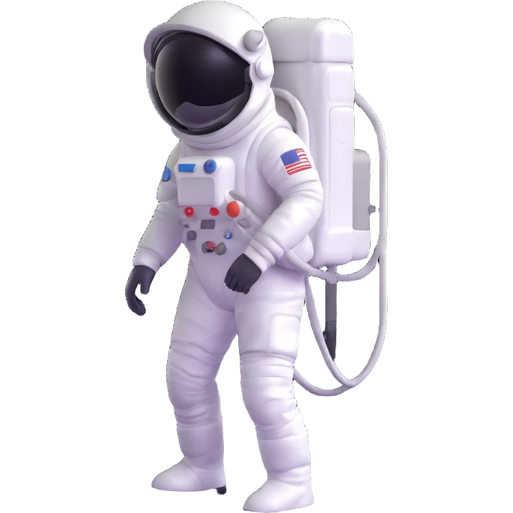 astronaut in white space suit with helmet, gloves and backpack on a planet surface emoji