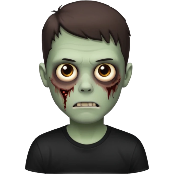 zombie white boy with dark brown edgar haircut and brown eyes (his skin is clear and white but with zombie scars) in black tee  emoji