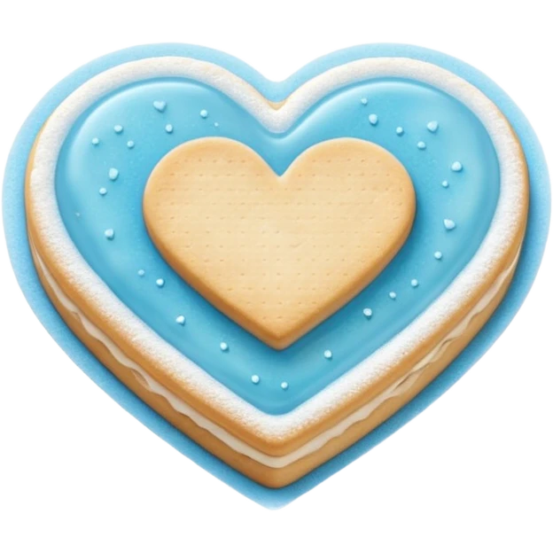 Realistic shortbread cookie in the shape of a heart with light blue jelly middle filling and sprinkled powder sugar on top. emoji