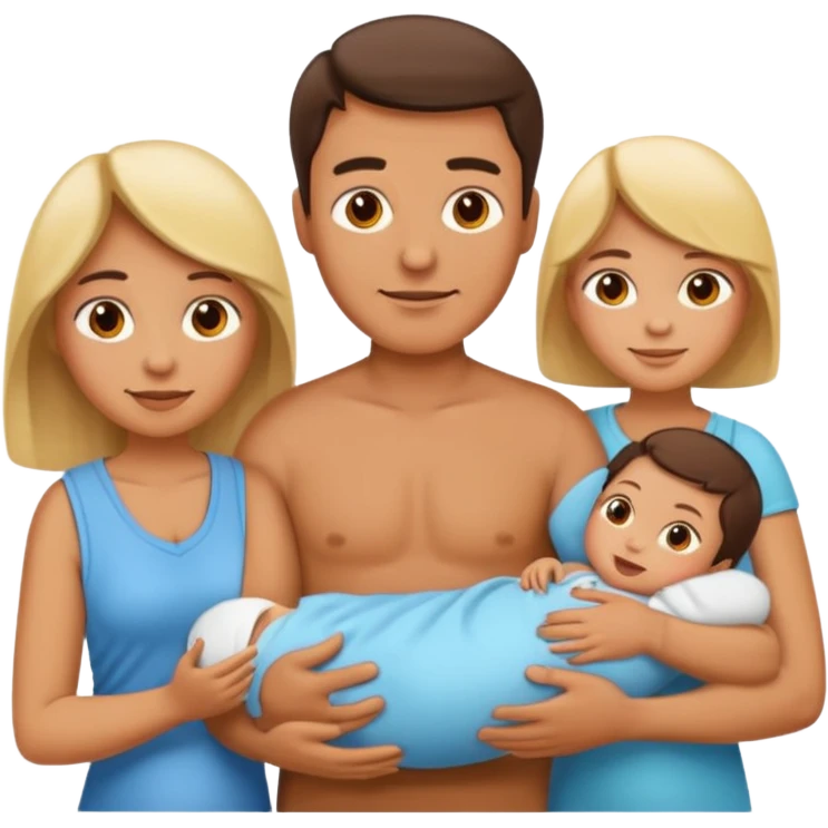 A family emoji set: a man and a woman as parents, and one newborn emoji