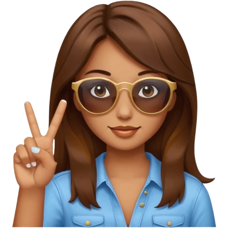 Brown hair girl with sunglasses who makes a peace sign with her fingers emoji