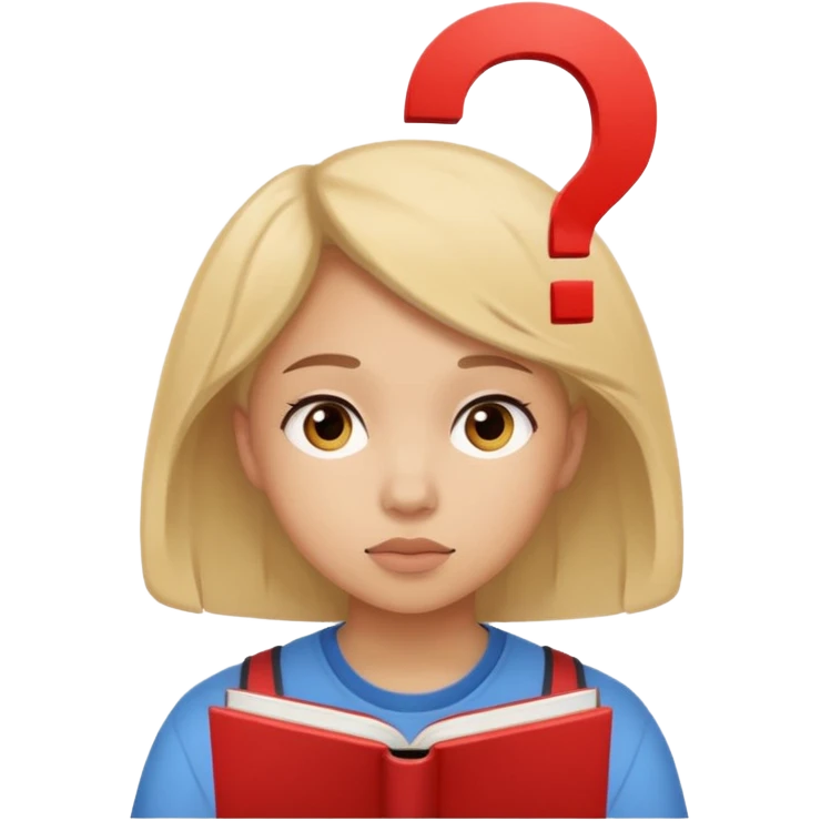 студентка учится и задумывается получится ли у нее, а наверху над головой пустый круг с вопросом на белом фоне emoji