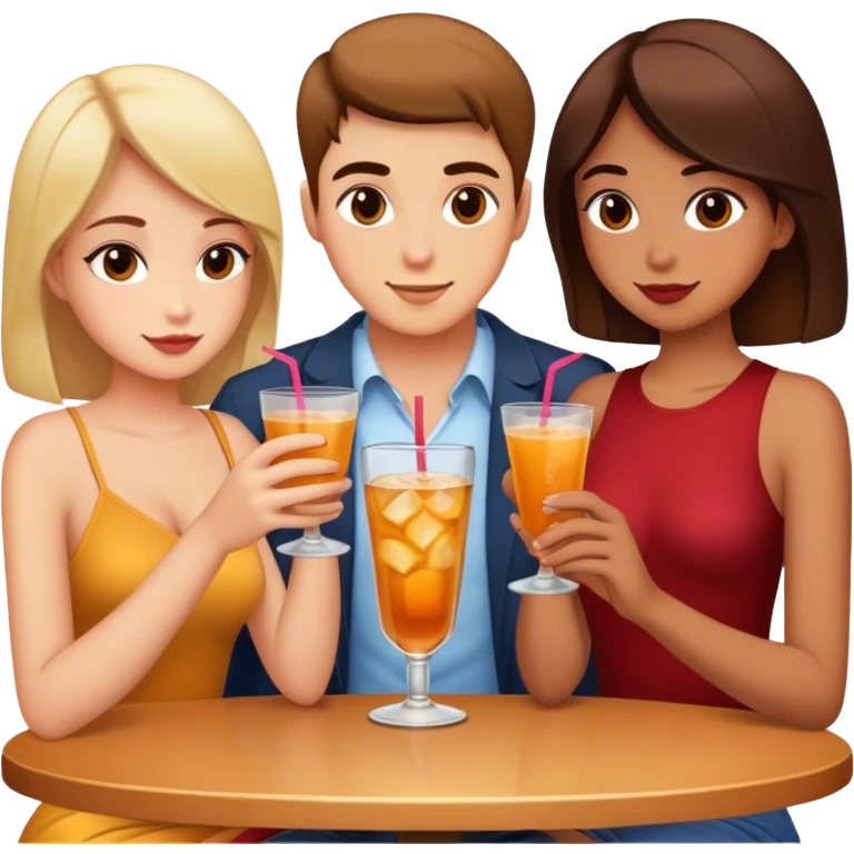 2 girls and a guy on a drinks date emoji