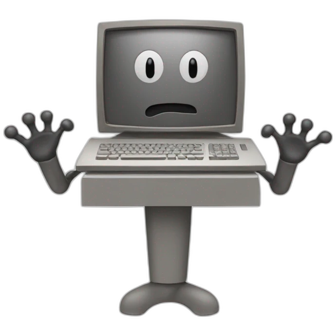 Anthropomorphic computer with a face, arms and legs doing something random emoji