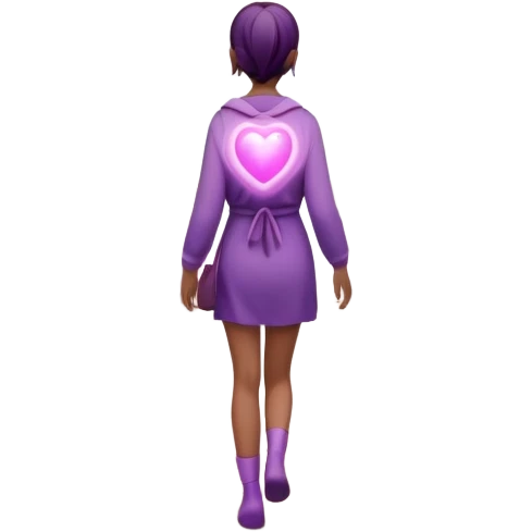 A small figure walks back across a foggy bridge, holding soft pink and purple orbs in each hand—symbolizing compassion and forgiveness. A gentle heart aura trails behind them, showing healing in motion. emoji
