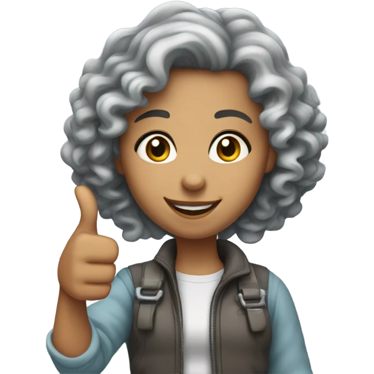 Grey curly hair girl with thumb up, lighter skin, narrower face emoji
