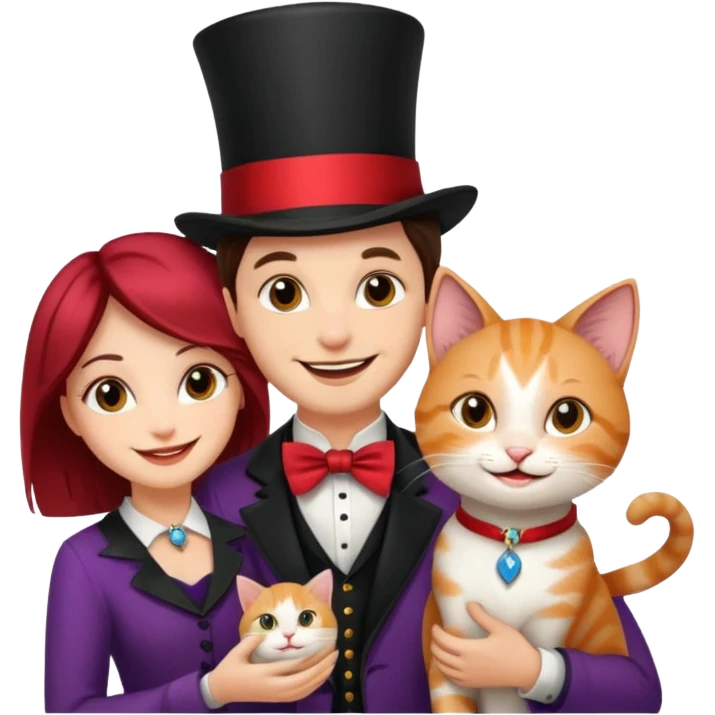 magician couple and their pet cat emoji