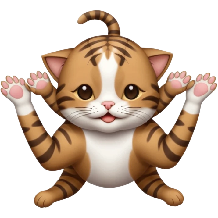 dark brown tabby and white small cat in funny positions upside down with paws covering eyes emoji