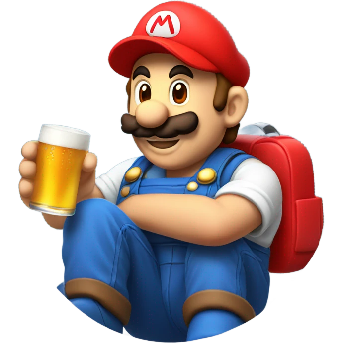Mario with a beer emoji