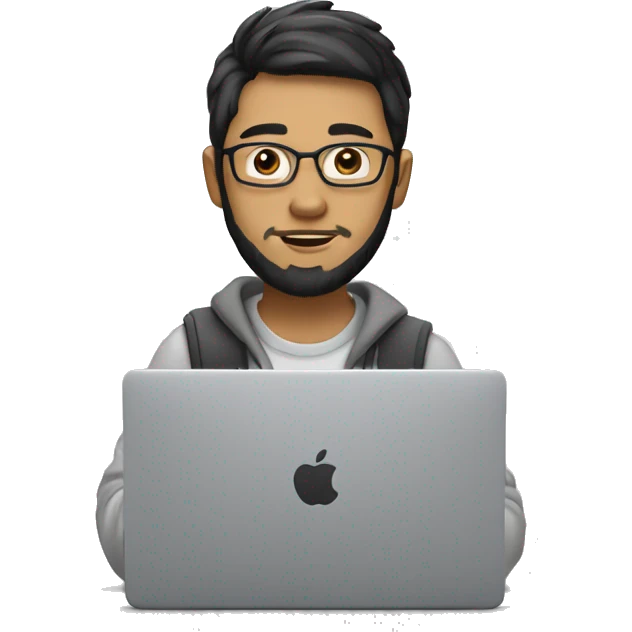 student Asian Person with beard working on macbook laptop emoji