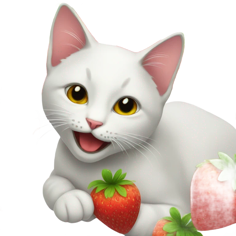 cat eating strawberries emoji