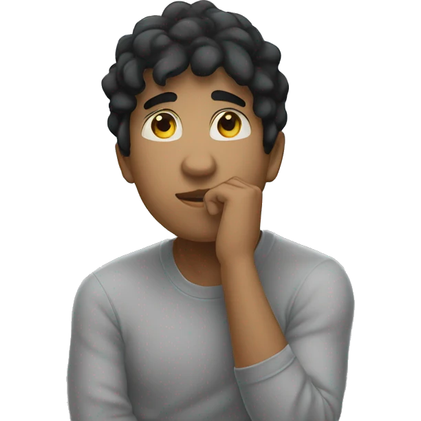 thinking with his hand on chin white young male black hair  emoji