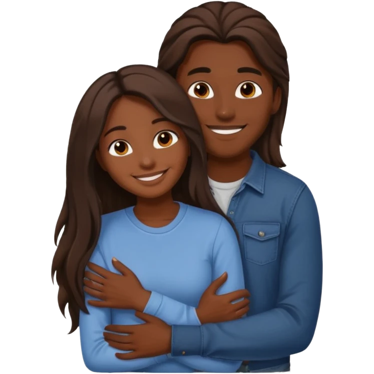 dark skin girlfriend hugs brown skin boyfriend with long hair  emoji