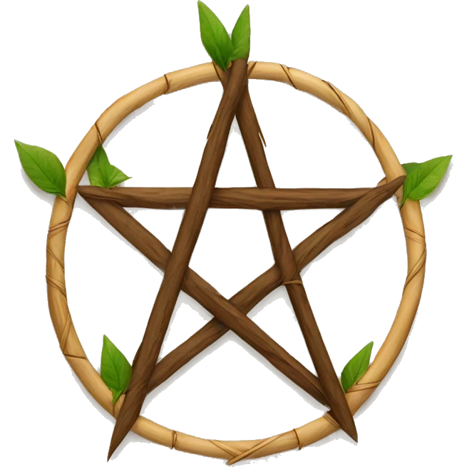 Pentagram made from wooden sticks with a few leaves  emoji
