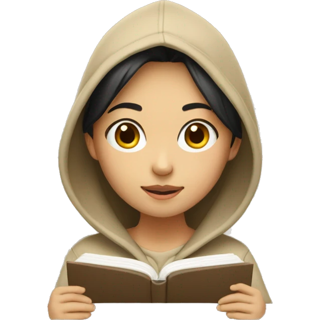  a  asian girl wearing beige hoodie, studying emoji