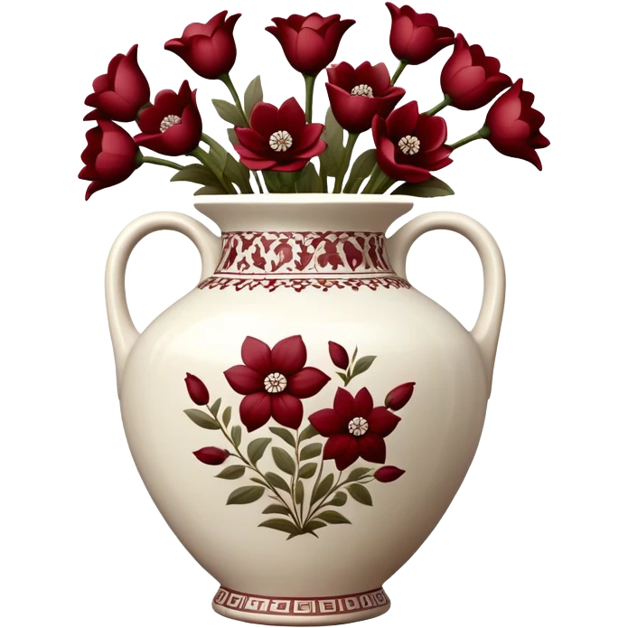 Vintage vase with burgundy flowers inside emoji