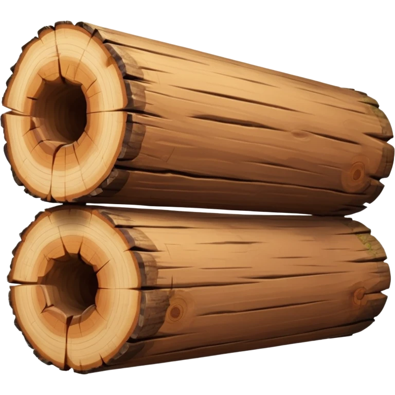 two logs, one propped up sideways on the bottom log, with a sparkle in the foreground. the log should not have a hole in the center. two logs only. emoji