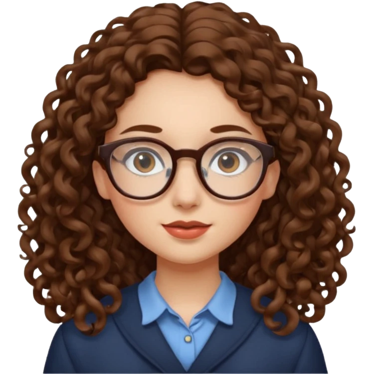 Rapariga, com óculos, cabelo castanho, aos caracóis, comprido emoji