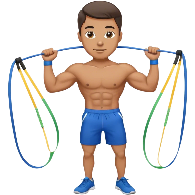 fit man with blue shorts resistance bands exercises emoji