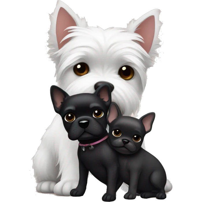 Westie and black Frenchie hugging emoji